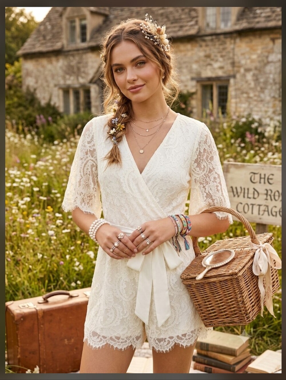 NWT Trixxi Lace Romper L Feminine Bridal Festival Glam Cottagecore